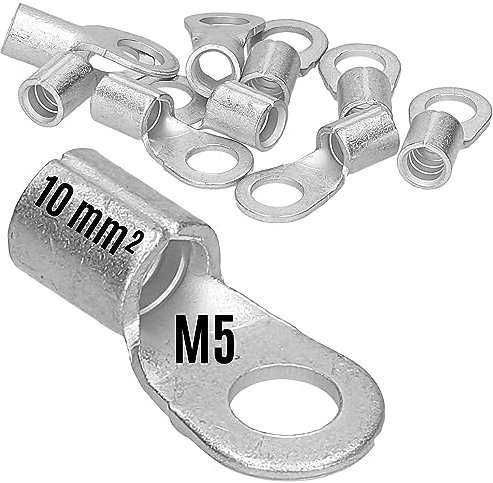 10 Stück Kalitec Q10-5 Quetschkabelschuh 10mm² M5 I Unisoliert I Dornpressung I Für mehr-, fein- und feinstdrähtige Leiter I Kabelschuh 10mm² nach DIN 46234