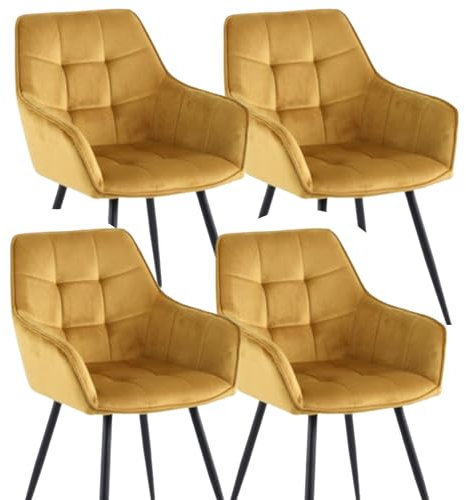 Colenis® - Oriana Esszimmerstuhl - 4er Set - Ockergelb - Samt - Industriell