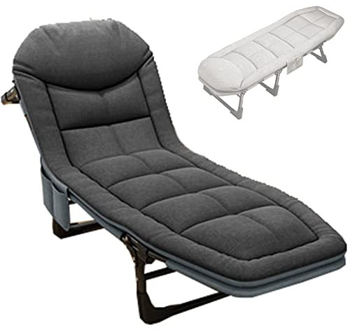 BUJOG Campingbett, tragbare Klappbetten für Erwachsene, verstellbares tragbares Schlafbett mit 6 Positionen, tragbarer Liegestuhl für Strandrasen-Campingpool,B,200x64x30cm
