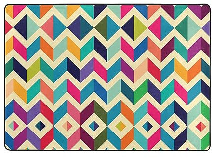 BONDIJ Mehrfarbig Zig Zag Große Fläche Teppiche Waschbar Teppiche Boho Wohnzimmer Teppich Rutschfest Indoor Teppich für Schlafzimmer Home Deck Terrasse