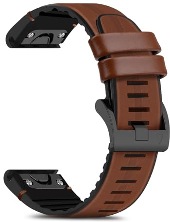 RoYiio Leder Armband für Garmin Quatix 8 47mm/Quatix 7 Pro/Tactix 8 47mm/Fenix 8 47 mm/Fēnix 7Pro/Fēnix 6Pro Armband Weich Silikon Ersatzband QuickFit 22mm für Descent G2/Fenix E/Epix 2 - Braun