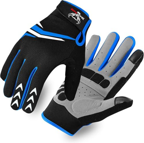 BEAST RAGE Vollfinger-Radhandschuhe mit Polsterung für Männer und Frauen, rutschfest, stoßdämpfend, atmungsaktiv, Touchscreen Mountainbike-Handschuhe für BMX, MTB-Rennen, Straßenrennen (BLAU, XL)