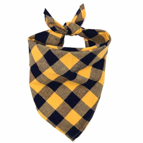 SHTGOI 2 Stück Hundehalstuch Klassisches Kariertes Bandana Waschbare Baumwolle Hund Dreieckstuch Haustier Verstellbares Halstuch kopftücher für Kleine Mittelgroße Hunde Katzen Großes Gelbes Karo L