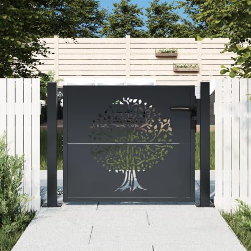 Homgoday Garden Gate Metal Gate Garden Door Fence Door Garden Gate Single Gate Double Gate Yard Gate Entrance Gate Garden Fence Gate Anthracite 105 x 80 cm Steel Tree Design
