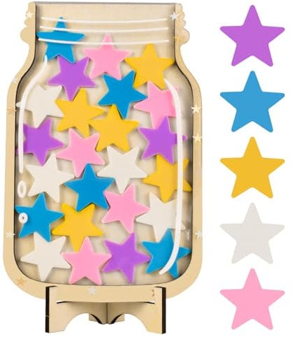 Reward Jar with Star Tokens, Reward Charts for Children Behaviour Potty Training and Daily Chores Reward Chart for Kids, Reward Jar for Classroom (Star)