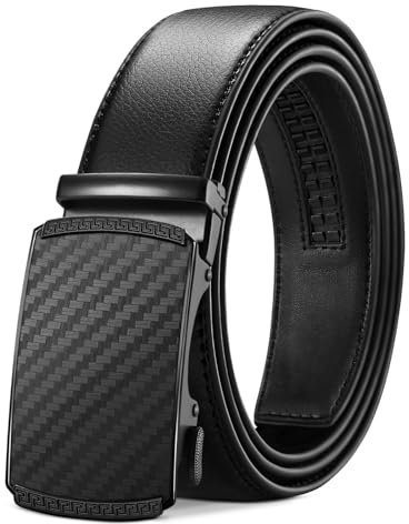 TANGCHAO Gürtel Herren,Schwarz Ledergürtel Ratsche Automatikschließe für Herren Business Anzug Jeans, 35mm Gürtel,Größe Einstellbar 29-Schwarz-135