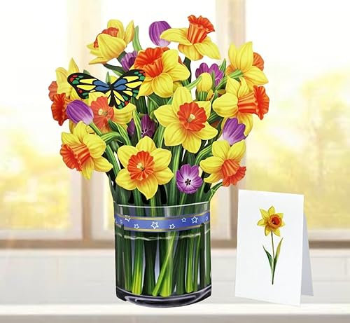 CUTPOPUP Bouquet di Narcisi Gialli - Biglietto Auguri Compleanno, Biglietto Festa della Mamma, 26x30cm 3D Biglietto Compleanno per Moglie, Mamma, Figlia (Yellow Daffodil Bouquet) US8-72IT