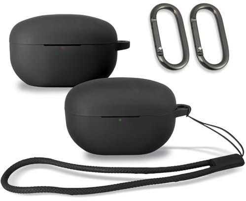 sciuU Protective Case compatible with Sony WF-1000XM5 Earbuds, Soft Silicone Flexible Cover with Wrist Lanyard & Carabiner, LED Visible, Shock & Scratch-Resistant Protective Skin - Black+Black