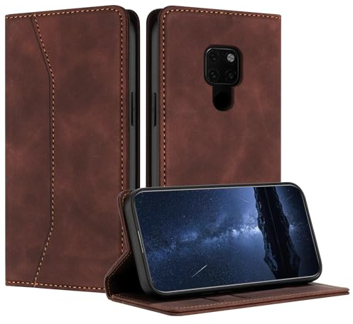 Mo-Beauty Hülle Kompatibel mit Huawei Mate 20, Handyhülle Huawei Mate 20, PU Leder Flip Wallet Klappbare Stoßfest Schutzhülle Magnet Kartenfach Ledertasche Klapphülle für Huawei Mate 20(Braun)