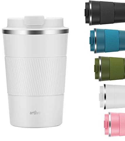Artlive Coffee Cup, Reusable, Insulated & Double Wall Travel Mug - Travel Cup Thermal Stainless Steel Eco-Friendly with Lid - Hot & Cold Coffee Mug 510ml (WhiteGrip)
