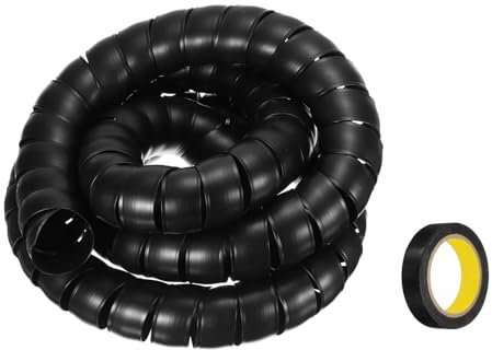 sourcing map Spiral Cable Wrap 9.8ft/3.0M 50mm Cable Management Sleeve PP Insulation Cord Organizer for Computer Wire Power Cable Gas Pipe Black with Tape