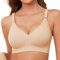 Lonya Bras for Women Push Up Seamless Non Wired Support Full Coverage Ladies V Neck Wireless Bra Comfort Adjustable Padded Zero Feel Bralettes, Beige, L