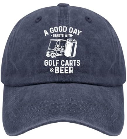 Ein guter Tag beginnt mit Golfwagen und Bierhüten für Herren, Camping, Retro-Trucker, Unisex, schwarz, Sportmütze, Geschenk, Marineblau, Einheitsgröße