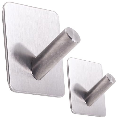 RICOO 2 x Edelstahl Haken selbstklebend MH021-2 Klebehaken Badezimmer Handtuchhaken ohne Bohren Kleiderhaken zum Kleben Badhaken Metallhaken zum Einhängen Badezimmerhaken Wandhaken Bad