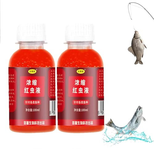 Red 40 Fishing Liquid, Fish Scent Bait Fish Additive, Strong Fish Attractant High Concentrated Red Worm Liquid Bait, Red Worm Concentrate for Trout/Cod/Carp (2PC)
