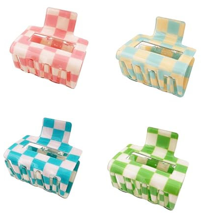 4 Stück Mittelgroße Haarklammern, BetterJonny Kunststoff Eckig Haarspangen Damen Rutschfeste Haarklammern Haarklauenclip Haarspange Krallenclip für Frauen Mädchen Damen Dünnes/Dickes Haar, Kariert A