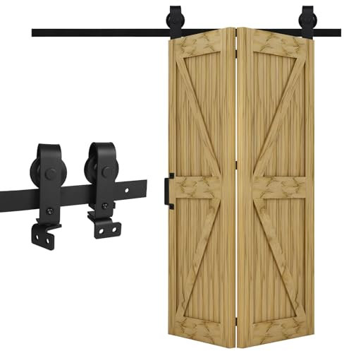 DBREAKS 3.3FT/1M Bi-Folding Binario per Porta Scorrevole Kit, Nero e Rustico Kit Accessori, Kit ferramenta per porte scorrevoli Per porte con larghezza massima fino a 80 cm