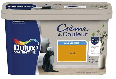Dulux Valentine Crème de Couleur - Peinture multi-supports intérieure - Mat Miel 2,5 L