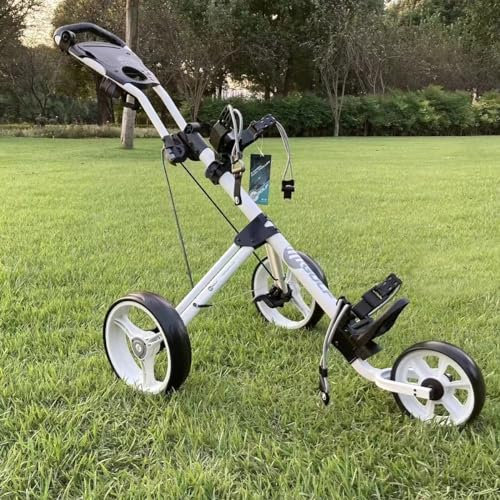 Newfly 3-Wheel Golf Trolley Ultra-Lightweight Folding Size, With Foot Brake-Easy to Open & Close Golf push cart,With Umbrella Holder and Storage Bag (WHITE)