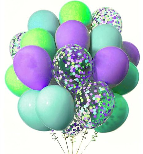Ainmto 50 Stück 12 Zoll Luftballons Mattes Türkis Grün und Lila,Helium Konfetti Ballons für Geburtstag, Hochzeiten