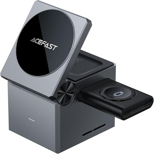 ACEFAST 23W 3 in 1 Ladegerät Apple Watch und iPhone, Magsafe Ladegerät Cube, Induktive Ladestation für iPhone17 16 15 14 13 12 Pro Max Xr Xs, AirPods Pro, Apple Watch 10 9 8 7 6 5 4 3 2 SE and Ultra