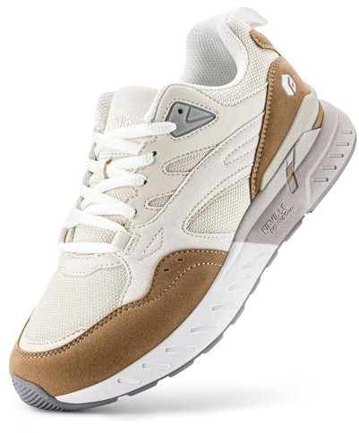 FitVille Chaussures de Marche Femme Extra Larges Baskets Mode Confort Sneakers pour Pieds Larges et Plats Beige 38 EU Large