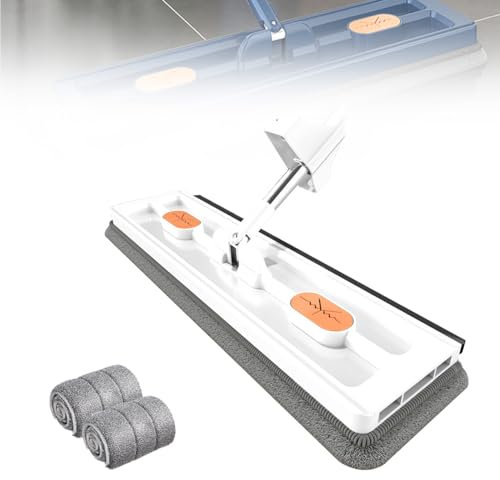 Streamline Mop, 2024 Large Flat Mop, Strealinem Mop with Flat Mop Pads, Large Flat Mop with Dewatering Scraper, Self Wringing 360 Flat Mop, Microfiber Flat Mop for Wet and Dry, White