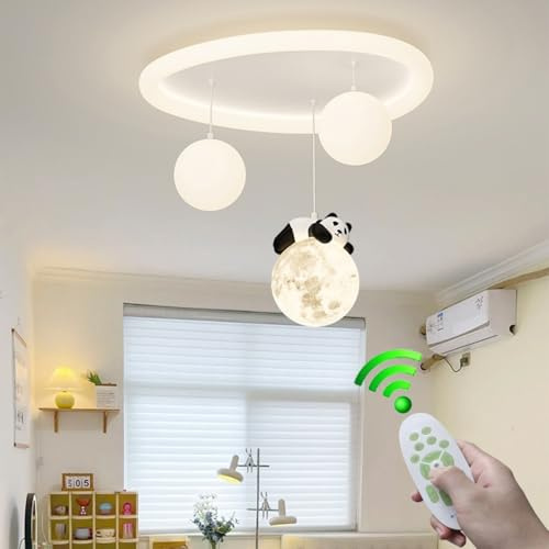 Stesulfr Kinderzimmerlampe Cartoon Panda LED Deckenlampe Weiß Metall Deckenleuchte 3 Kugel Schlafzimmer Kronleuchter Dimmbar Einfache Beleuchtung Garderobe Babyzimmer Küche Schlafzimmerlampe(A Style)