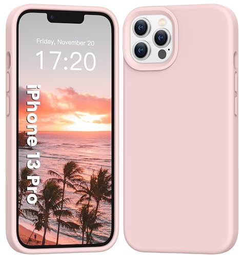 PuyaTeya Liquid Silikon handyhülle für iPhone 13 pro hülle, Hochwertiges Silikon, Ganzkörperschutz - 4 Schichten stoßfeste Handyhülle, kratzfestes weiches Mikrofaserfutter(Rosa)