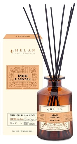 Helan Mou und Popcorn - Lufterfrischer, Raumparfüm mit Kondensmilch, Mandel, Pfirsich, Deodorant Geschenkideen und Raumdüfte 200 ml, Made in Italy