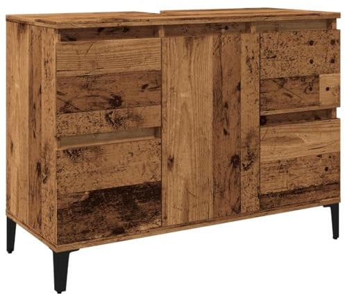 vidaXL Waschbeckenunterschrank, Waschtischunterschrank mit Stauraum, Unterschrank Metallbeine für Badezimmer, Badschrank Badezimmerschrank, Altholz-Optik Holzwerkstoff