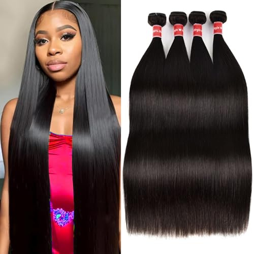 Oshiney Bundles Straight Hair 10A Human Hair 20 22 24 26 100% Unprocessed Brazilian Virgin Human Hair Weave Straight 4 Packs