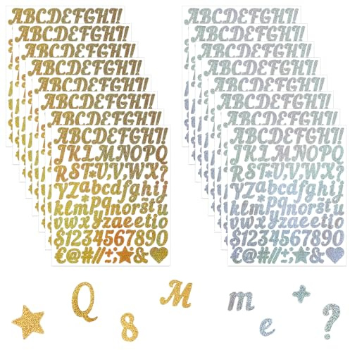 Vinyl Letter Number Stickers, Gold Silver, 1 Inch, 16 Sheets | Self-Adhesive Waterproof Vinyl, Includes Letters Numbers Symbols, for Mailbox Scrapbook Water Bottle Notebook DIY crafts