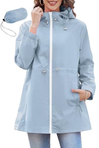 PONCEAU Damen Wasserdichte Faltbar Regenjacke mit Kapuze，Laufjacke Wasserdicht Atmungsaktiv Leichte Jacke Windbreaker Atmungsaktive Packbare zum Wandern Reisen Treking Fahrrad