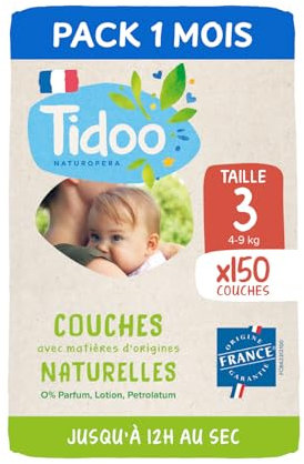 Tidoo - Windeln Größe 3 4-9 kg – umweltfreundliche und nachhaltige Babywindeln – Einwegpflege mit natürlicher Zusammensetzung – umweltfreundlich und für empfindliche Haut – 3 x 50 Stück