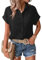 Zeagoo Womens Short Sleeve Blouse Dress Shirts Loose Button Down Shirts Business Work Blouse Summer Casual Tops for Ladies Black-M