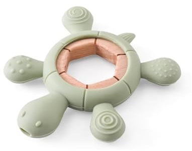 Schildkröte Beißring für Baby Natur Holz & Silikon Grün - Kauspielzeug, Zahnen-Hilfe & Greifling - Babyspielzeug Beissring Geschenk zur Geburt - Holz-Spielzeug nachhaltig, BPA-frei schadstofffrei