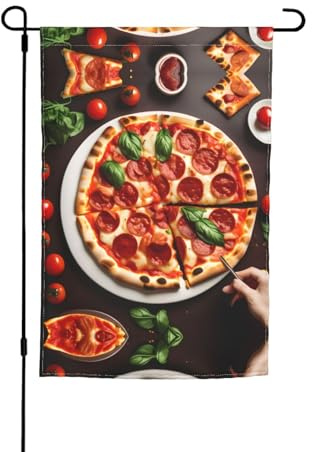 Drapeau de jardin imprimé pizza, 30 x 45 cm, drapeaux extérieurs double face, drapeau décoratif d'extérieur pour cour d'hiver