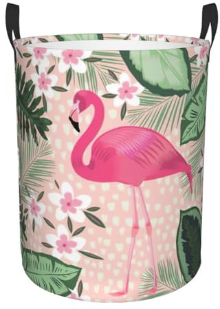 Panier à linge sale circulaire imprimé flamant rose, tissu Oxford, adapté pour la maison, le bureau.