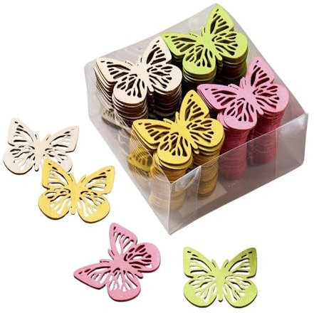 Schmetterlinge aus Holz – Bunt, 96 Stück – Bastelartikel & Dekoartikel für Kindergeburtstage, Hochzeiten oder DIY-Projekte – Naturholz Schmetterlinge 4 cm