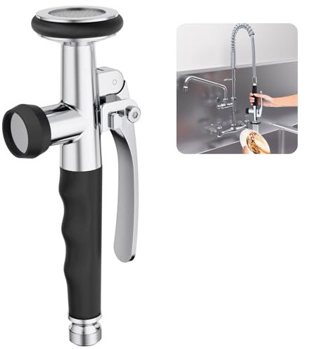 KULACO Ducha de mano profesional para hostelería, ducha de latón, ducha con conexión universal 1/2, ducha de cocina con gancho de bloqueo, ducha de repuesto para ducha de vajilla/hostelería (Negro)