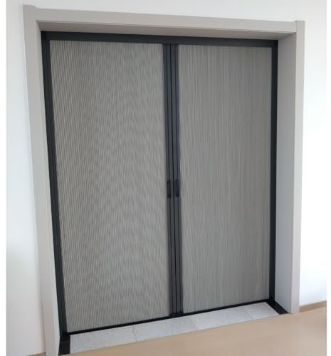 Porte Accordéon Interieur Porte Pliante Double 60x80 66x80 72x80in, Porte Pliante Accordéon pour Placard Intérieur avec Rail, Cadre en Aluminium Noir et Panneau Non Tissé Gris Foncé(80x80in(203x203cm)
