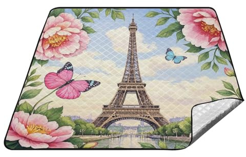 Romantischer Pariser Eisenturm mit Blumen, wasserdicht, Camping, Picknickdecke, XXL, Rasenteppich für Familie, Paare, Geschenk, Decke, Para, Picknick