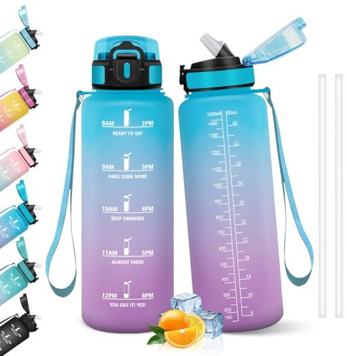 HoneyHolly Borraccia, 1.5L Bottiglia Acqua, Water Bottle Motivazionale con Cannuccia, A Prova di Perdita, Bottiglia Acqua per Scuola, Palestra, Campeggio, Ciclismo, Yoga