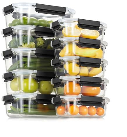 10 Pack Glass Meal Prep Containers, Glass Food Storage Containers with Lids Airtight, Glass Storage Container Set with Lid for Food, Bpa-free, Leak-proof, Microwave Oven Freezer Dishwasher Safe black