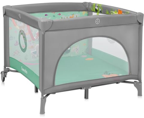 Lionelo 2-in-1 Laufstall und Reisebett mit Matratze für Babys MILLE PLUS bis 15 kg, 0–36 Monate, Seiteneinstieg, 3D-Matratze, 2 Rollen mit Bremse, Faltbar, Tragetasche