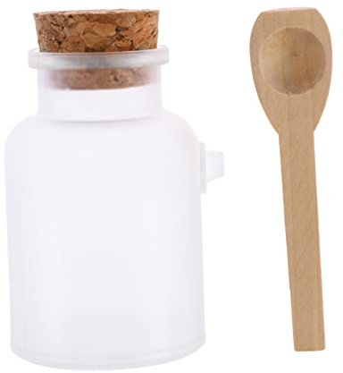 BESTYASH 100g Bouteille Vide Abs Avec Bouchon Liège Et Cuillère Bois Pour Sel De Bain Pot Plastique Pour Épices Et Cosmétique Diy