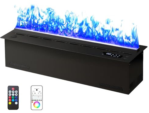 Caminetto a fiamma simulata con atomizzazione, diffusore per camino a fiamma in acciaio inossidabile, umidificatore ad atomizzazione con display LCD e comandi vocali, per soggiorno(70cm/27.6in)