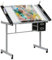 Escritorio de dibujo de altura ajustable, mesa de dibujo superior de cristal, estación de manualidades con cajones para oficina en casa, estación de trabajo