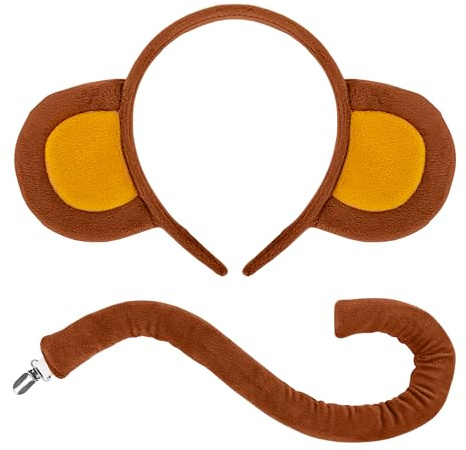 Amlisia Affen Kostüm Set, Affen Ohren Und Schwanz Affenkostüm mit Schwanz Stirnband Tierkostüm für Erwachsene Halloween Karneval Party